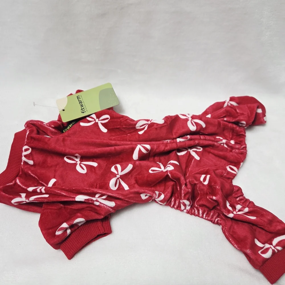 Fitwarm Red Dog Pajamas with White Bows Size M